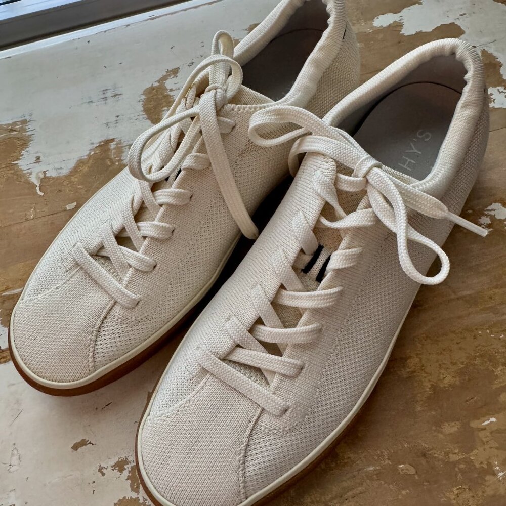 LIKE NEW Rothy’s The Lace Up Sneaker Women’s Size 9.5 Blonde / Ivory / Off-White